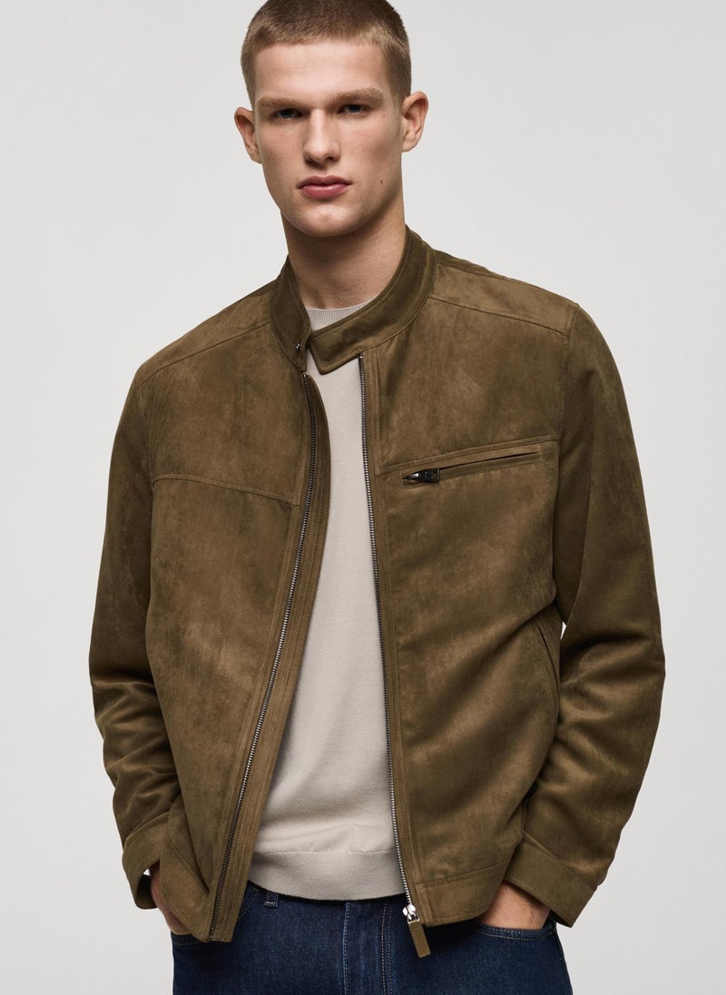 Suede-Effect Biker Jacket