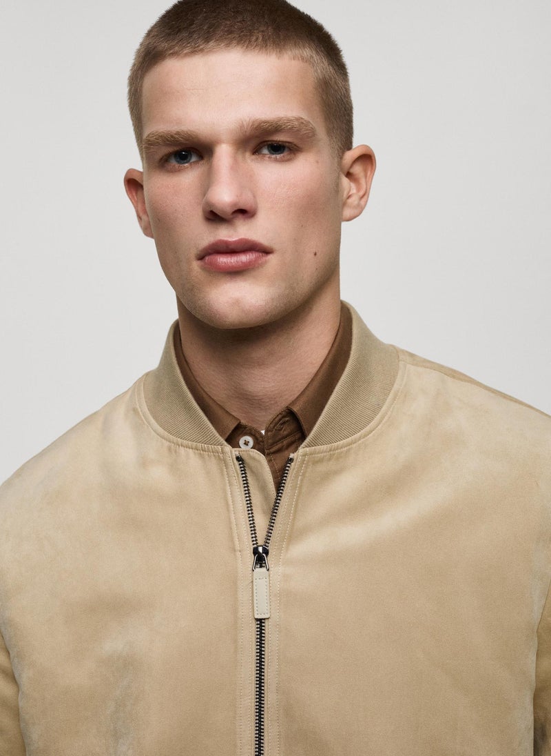 Suede-Effect Bomber Jacket