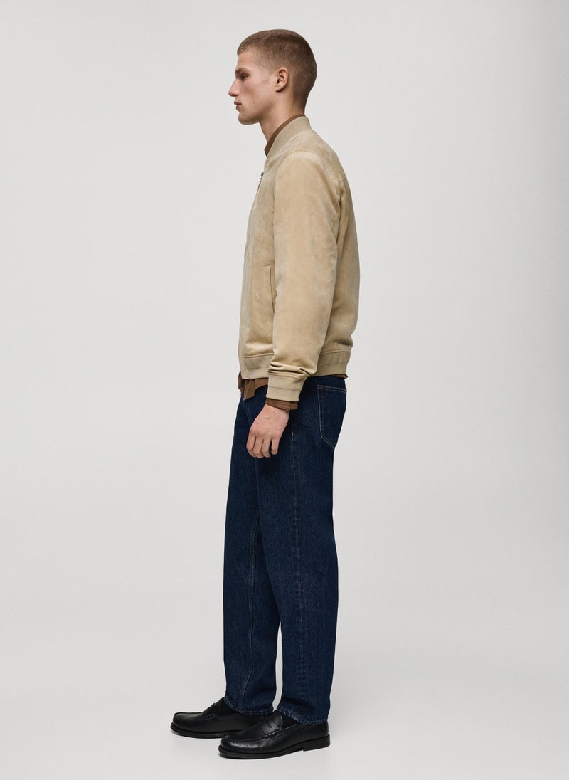 Suede-Effect Bomber Jacket