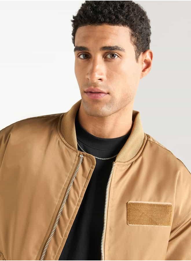 Pocket Detail Zip Through Bomber Jacket