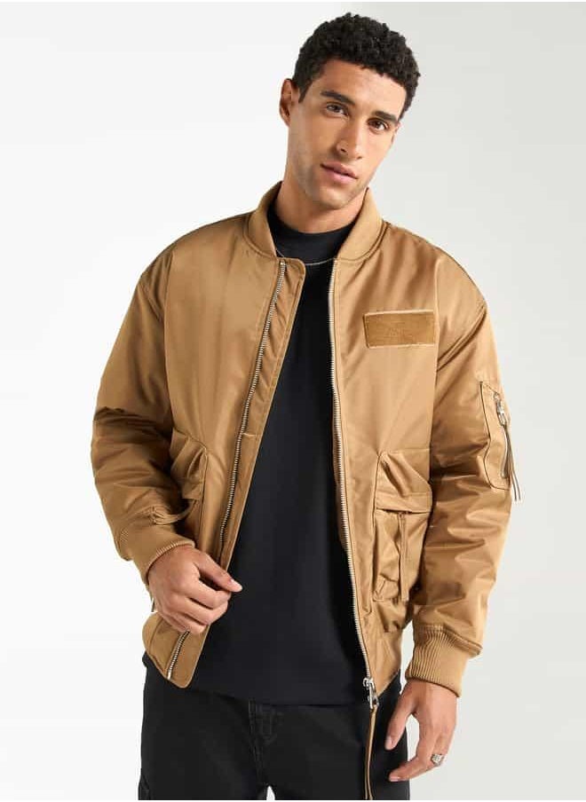 Pocket Detail Zip Through Bomber Jacket