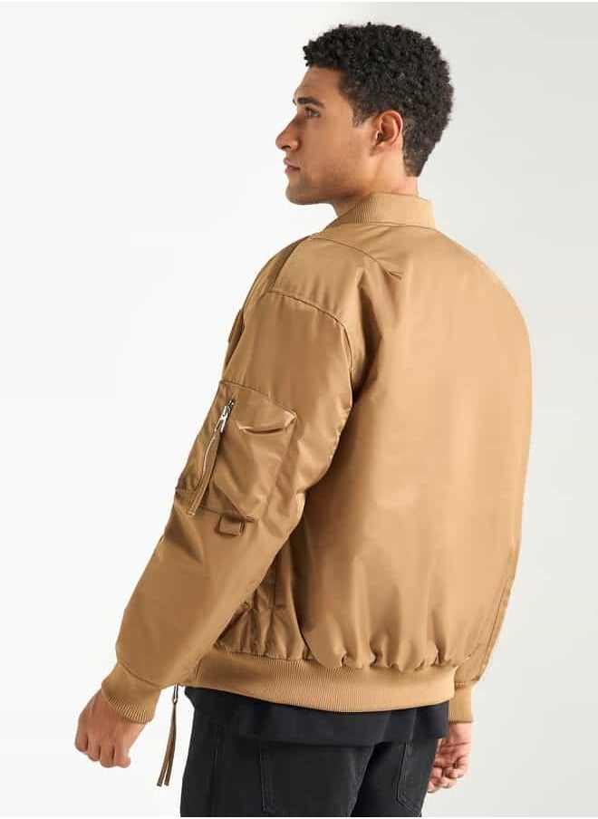 Pocket Detail Zip Through Bomber Jacket