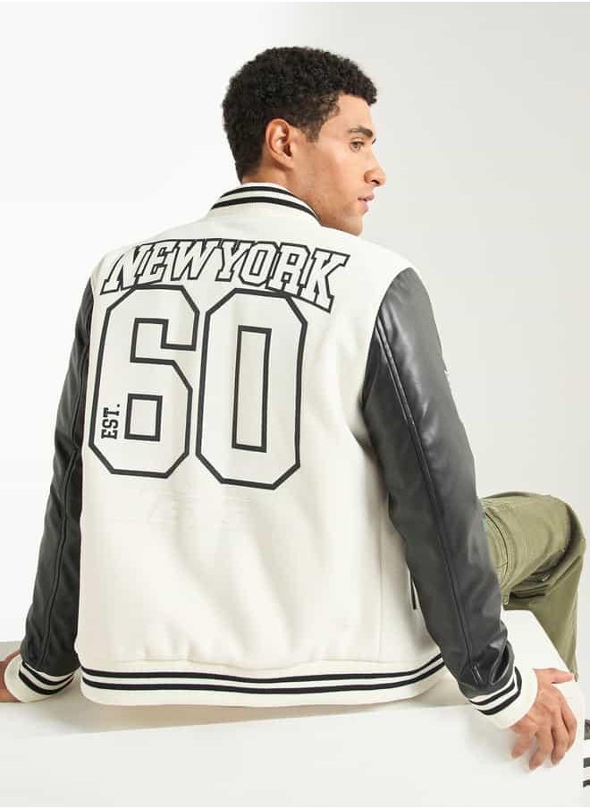 Varsity Print Button Through Jacket with Pockets