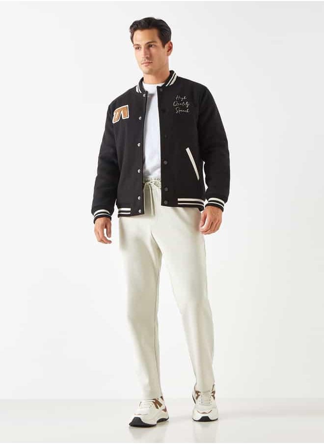 Iconic Printed Varsity Jacket with Snap Button Closure
