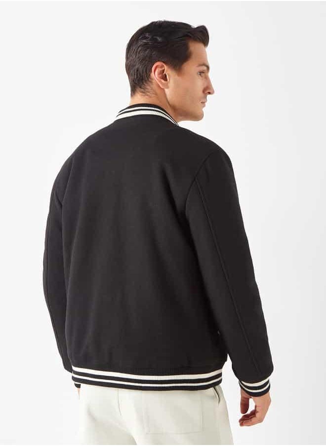 Iconic Printed Varsity Jacket with Snap Button Closure