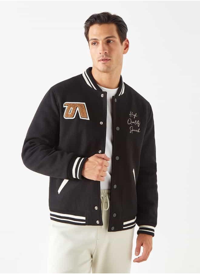 Iconic Printed Varsity Jacket with Snap Button Closure