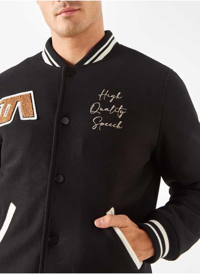 Iconic Printed Varsity Jacket with Snap Button Closure