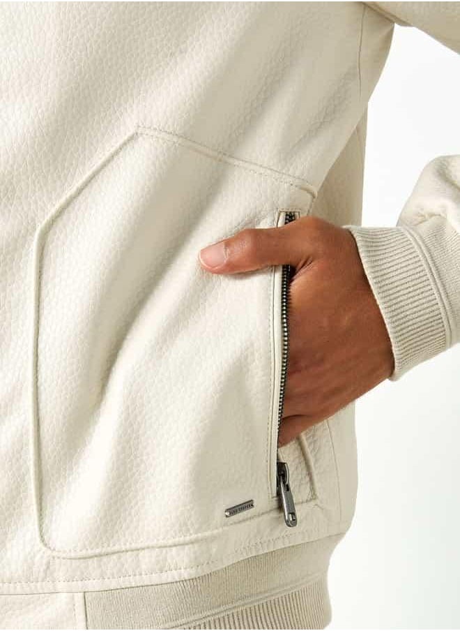 Lee Cooper Textured Bomber Jacket with Zip Closure and Pockets