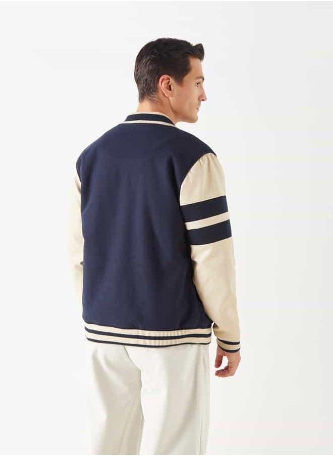 Iconic Printed Varsity Jacket with Snap Button Closure