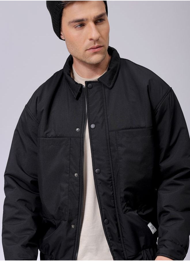 Men Slim Fit Solid Puffer Jackets