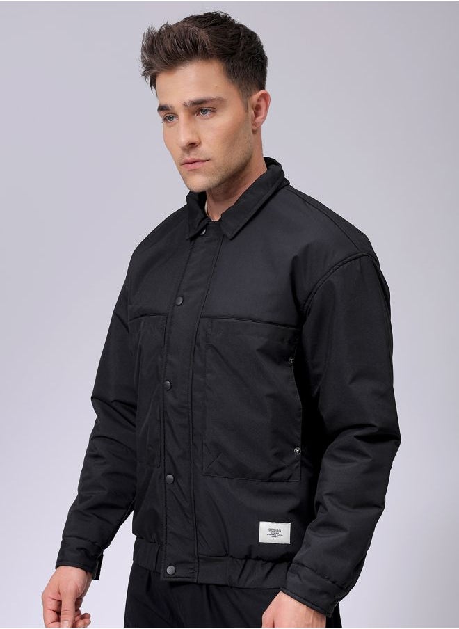 Men Slim Fit Solid Puffer Jackets