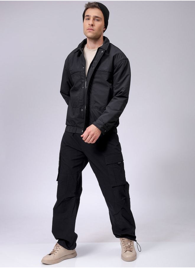 Men Slim Fit Solid Puffer Jackets