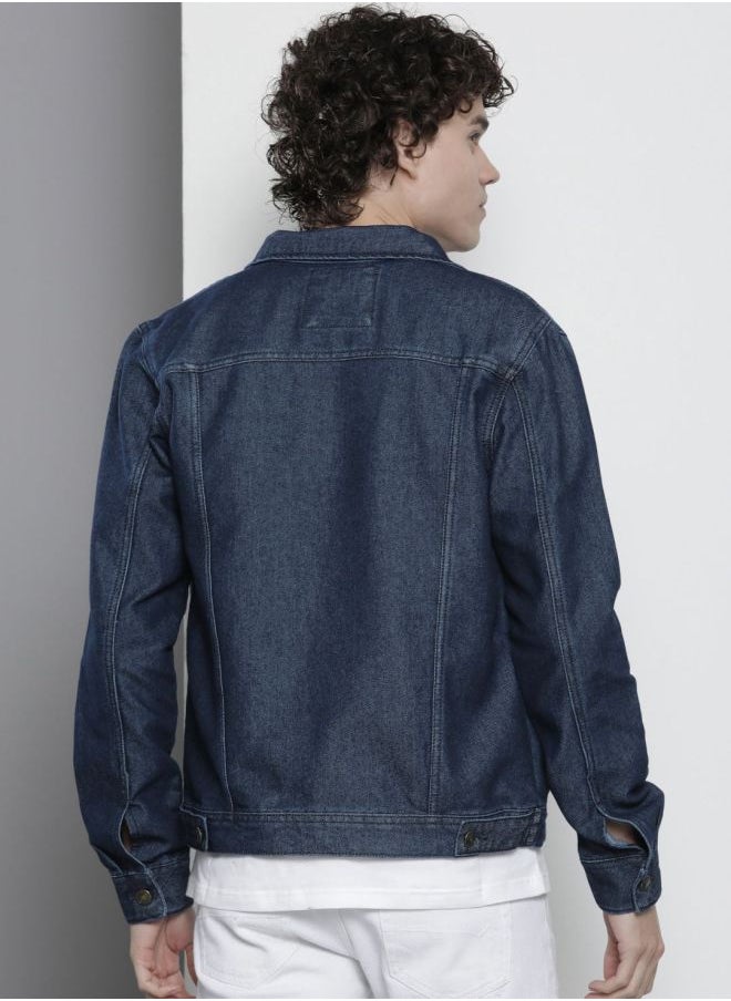 Men Slim Fit Solid Denim Trucker Jackets