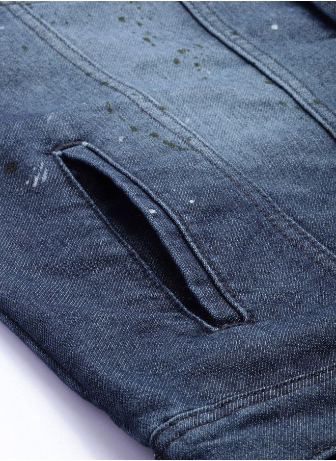 Men Slim Fit Solid Denim Trucker Jackets