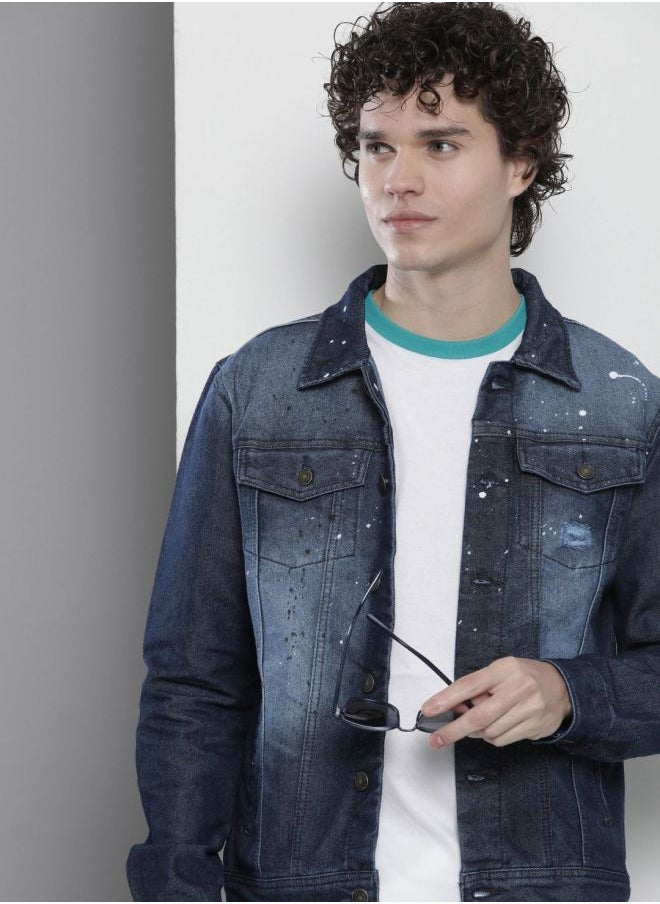 Men Slim Fit Solid Denim Trucker Jackets