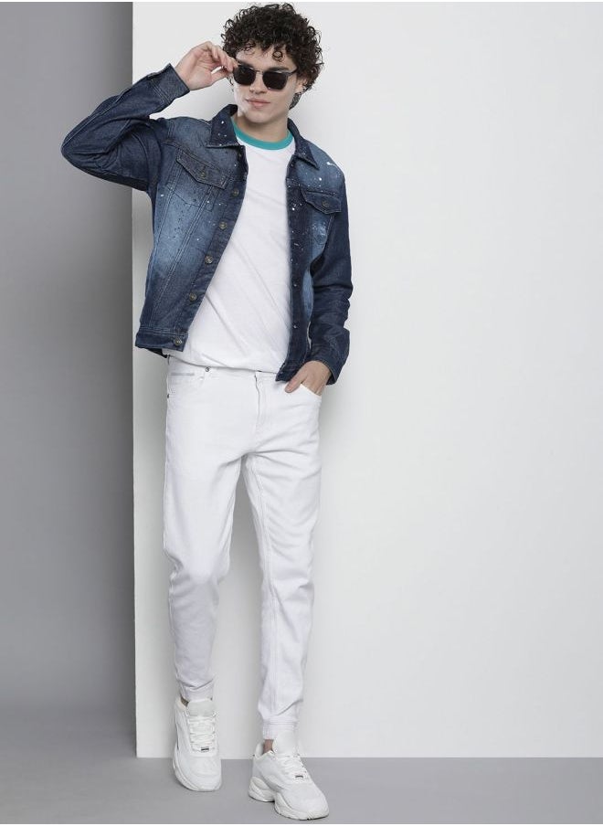 Men Slim Fit Solid Denim Trucker Jackets