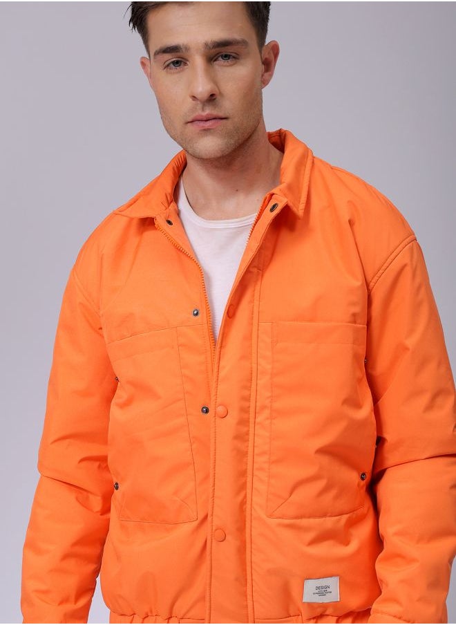 Men Slim Fit Solid Puffer Jackets