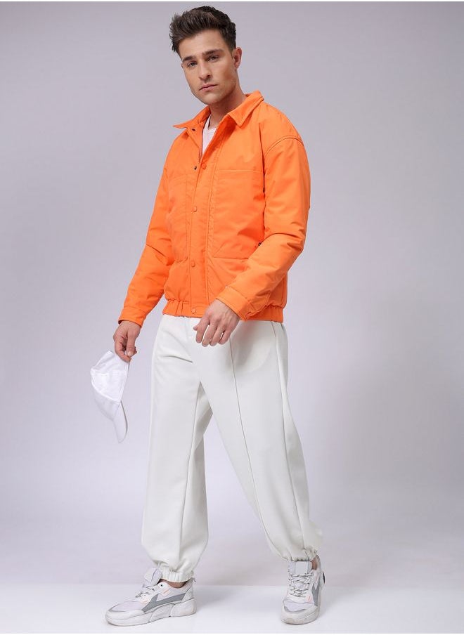 Men Slim Fit Solid Puffer Jackets