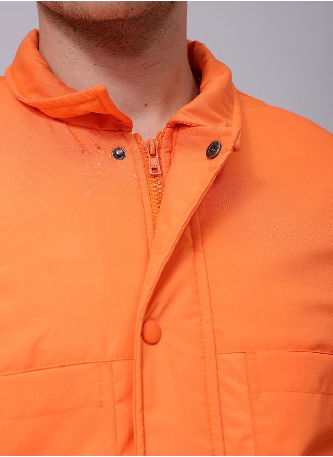 Men Slim Fit Solid Puffer Jackets