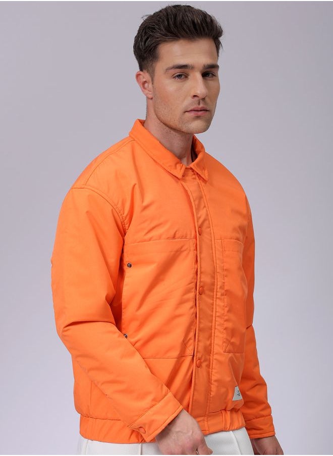 Men Slim Fit Solid Puffer Jackets