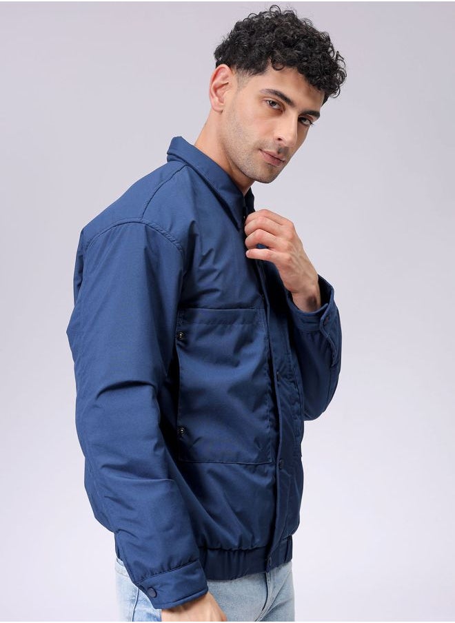 Men Slim Fit Solid Puffer Jackets