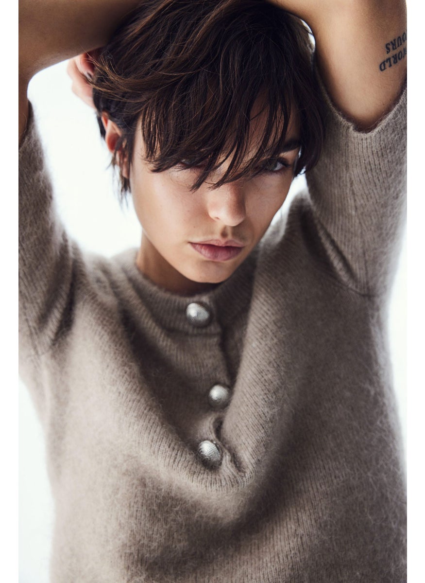 Mohair-Blend Button-Detail Top