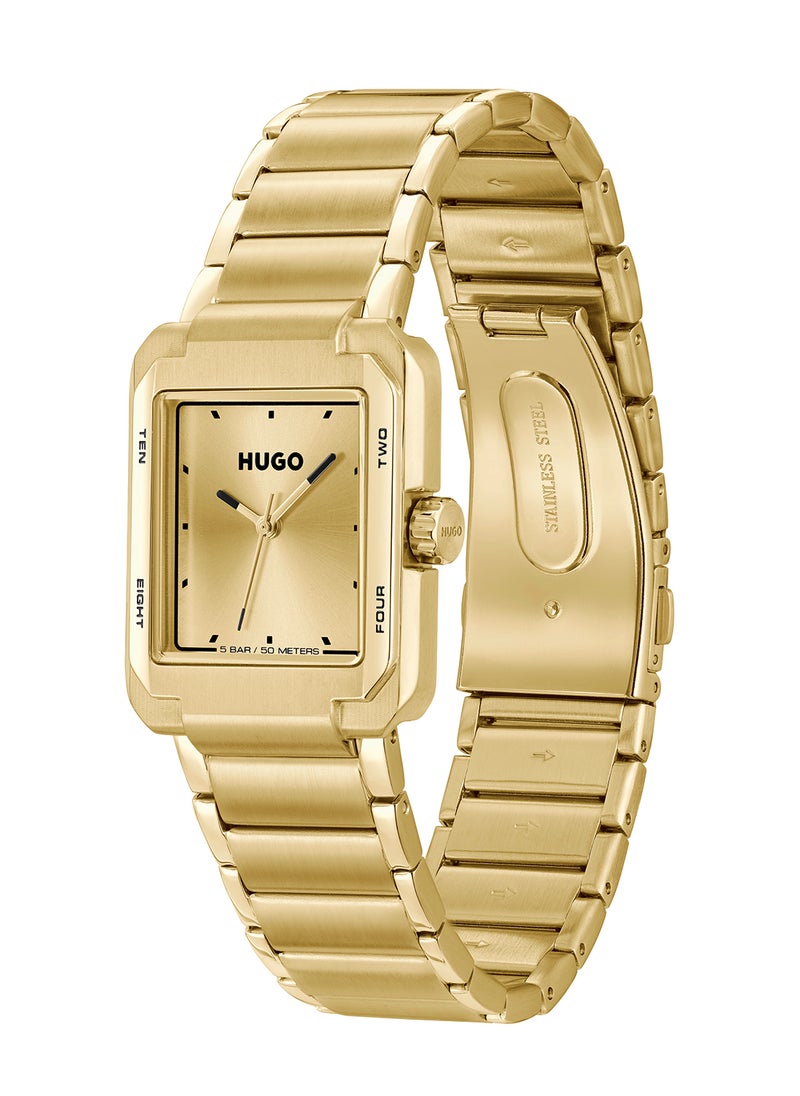 HUGO BOSS RECTANGLE ANALOG MEN'S GOLD CASE WATCH - 1530381