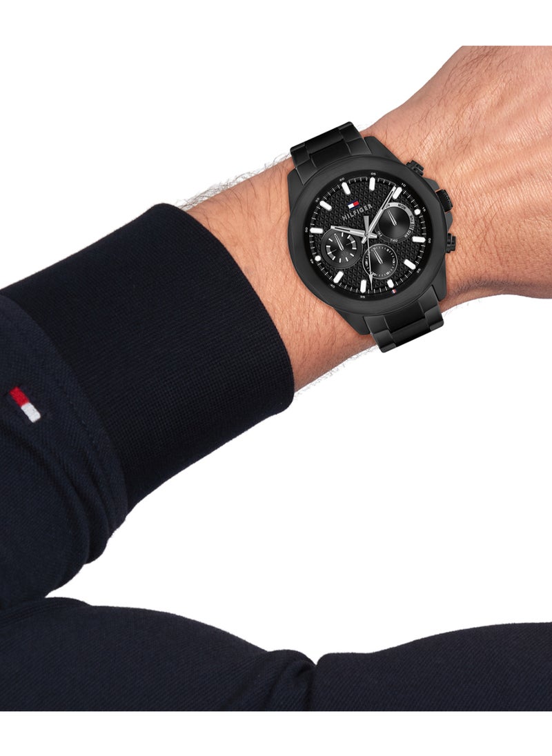 TOMMY HILFIGER ROUND ANALOG MEN'S BLACK CASE WATCH - 1710653