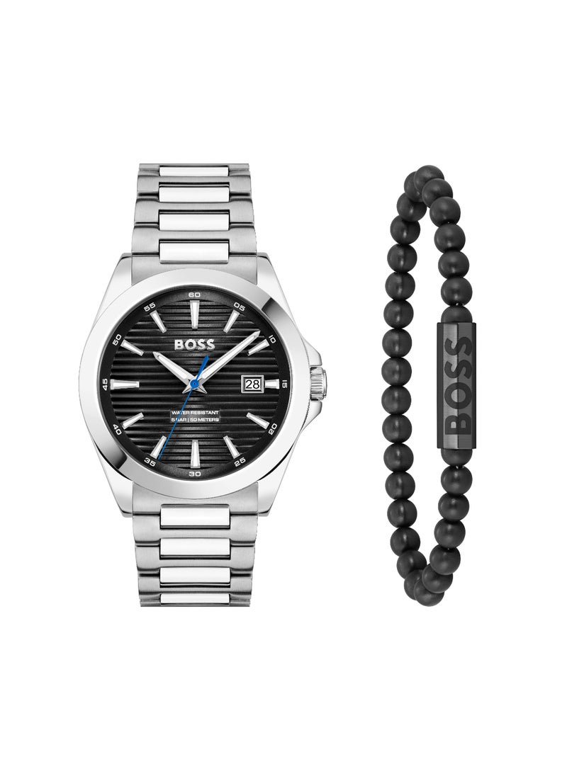 HUGO BOSS WATCH ROUND ANALOG MEN'S BLACK CASE WATCH - 1570180