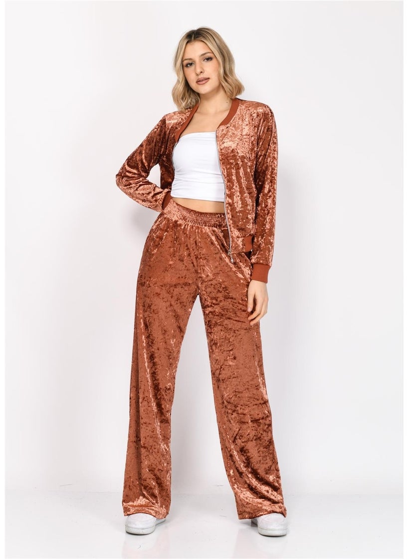 Women's Velvet Bottom Top Tracksuit Set Tile