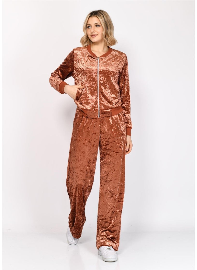 Women's Velvet Bottom Top Tracksuit Set Tile