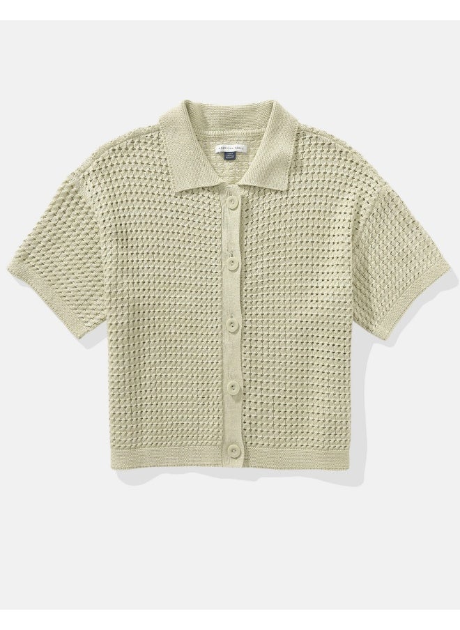 AE Short-Sleeve Collared Cardigan