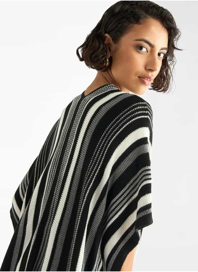 Striped Open Front Longline Cardigan