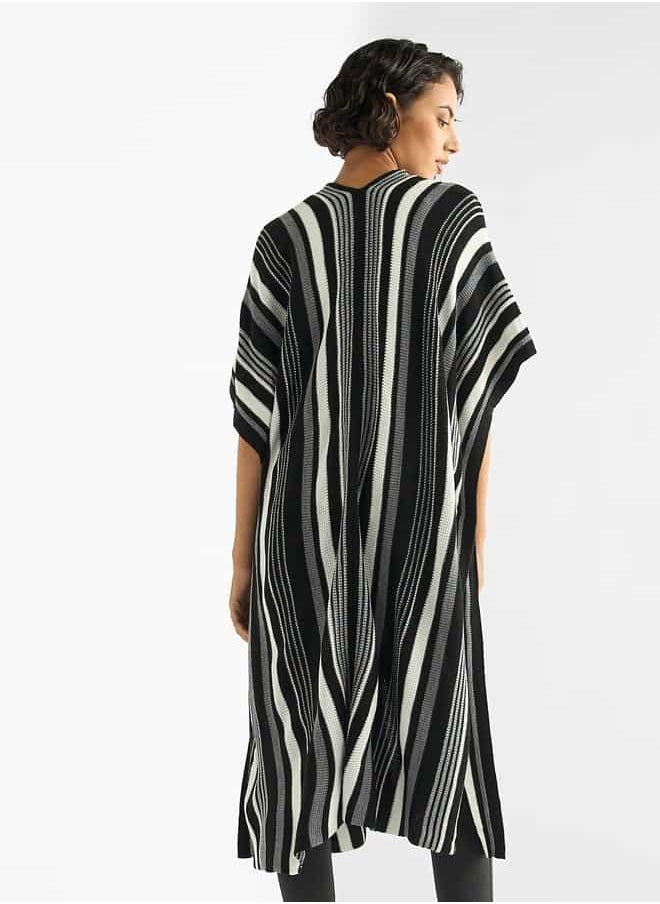 Striped Open Front Longline Cardigan