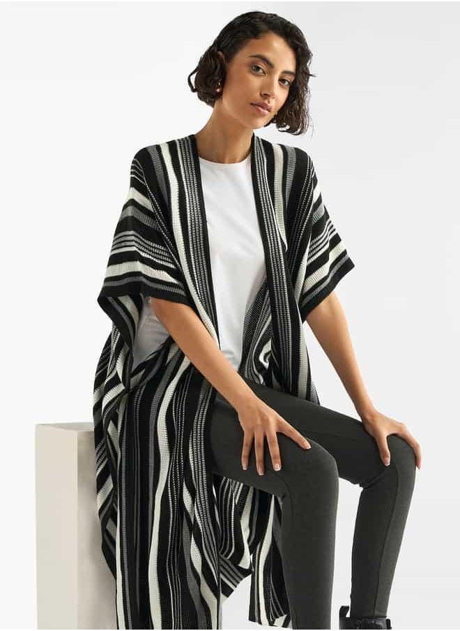 Striped Open Front Longline Cardigan