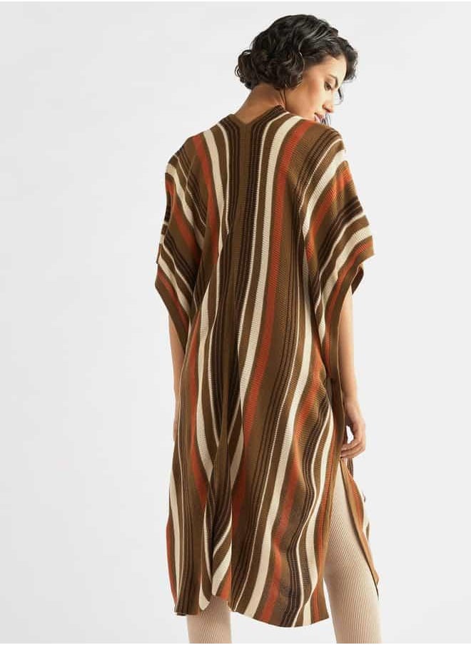 Striped Open Front Longline Cardigan