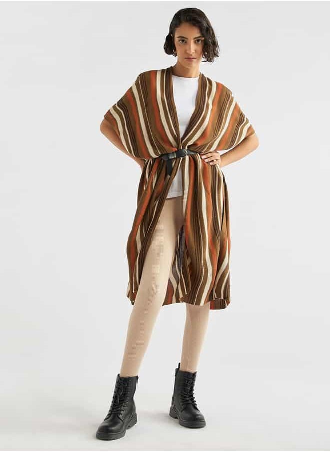 Striped Open Front Longline Cardigan