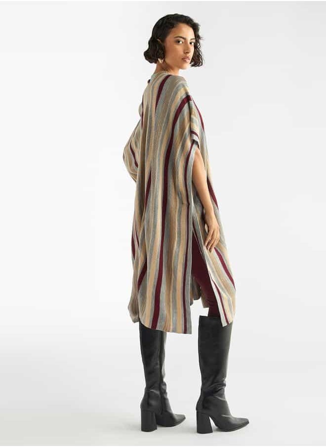 Striped Open Front Longline Cardigan