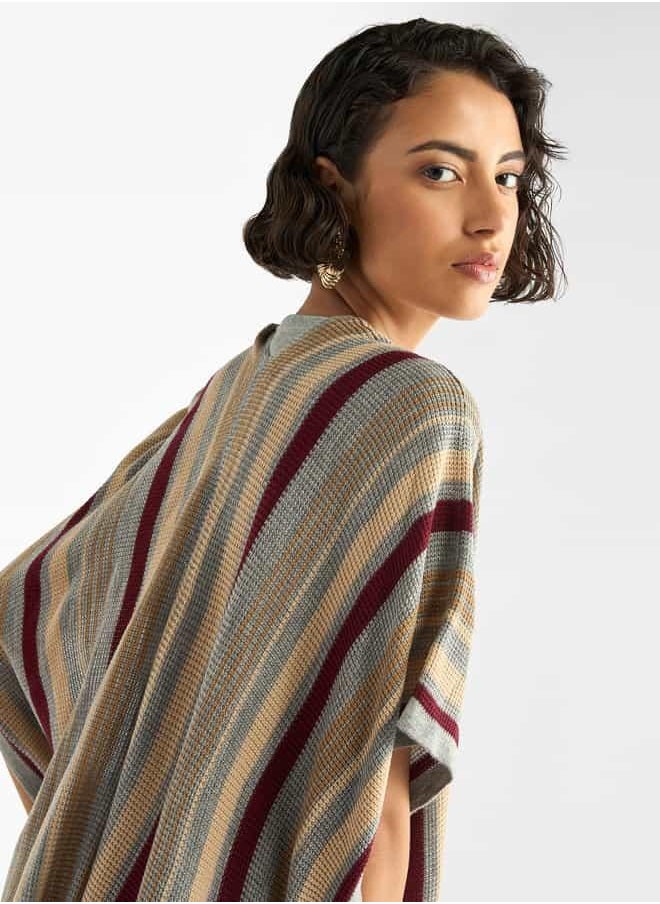 Striped Open Front Longline Cardigan