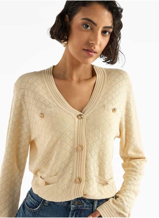 Textured V-neck Button Through Cardigan