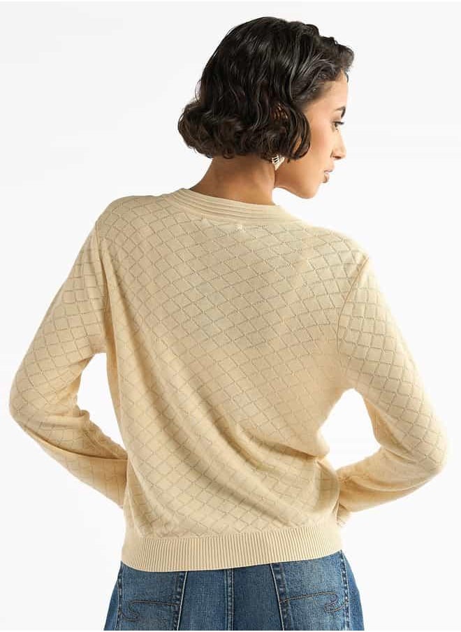 Textured V-neck Button Through Cardigan