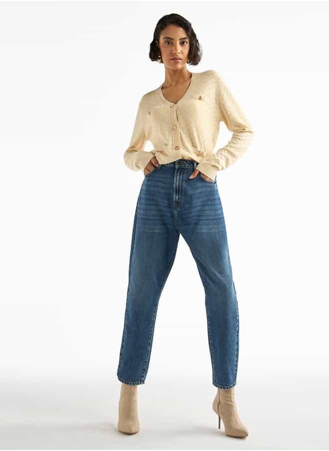 Textured V-neck Button Through Cardigan