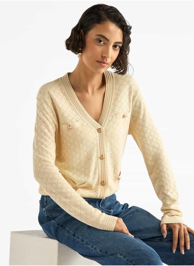 Textured V-neck Button Through Cardigan