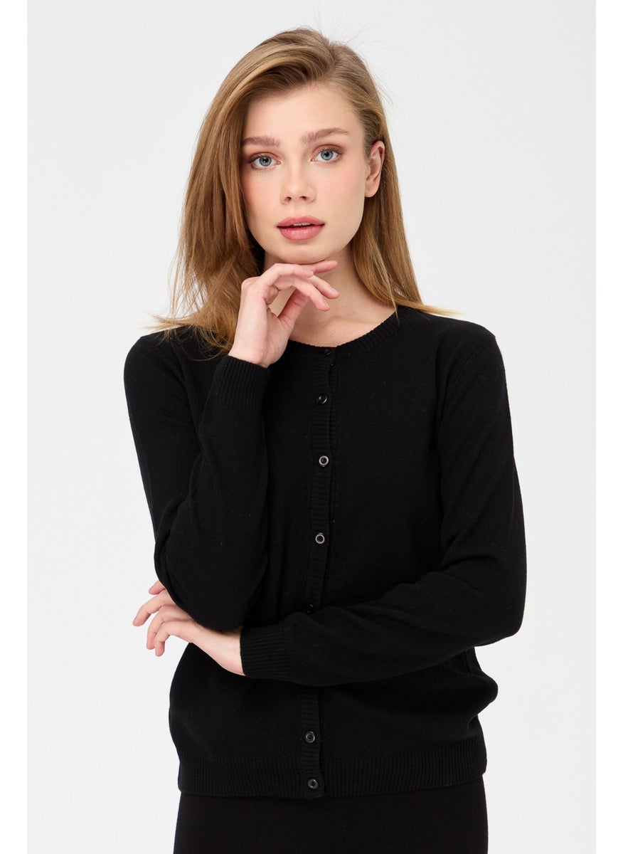 Pattern Knitwear Women's Zero Collar Knitwear Wool Cardigan Black