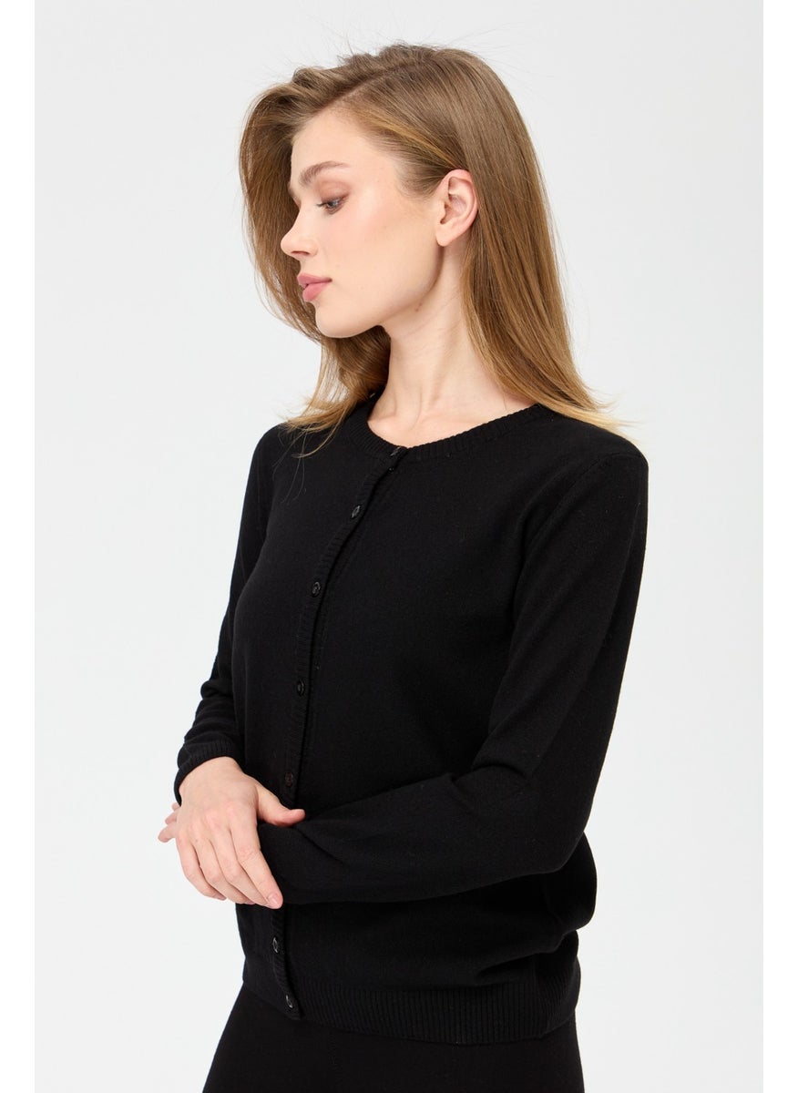Pattern Knitwear Women's Zero Collar Knitwear Wool Cardigan Black
