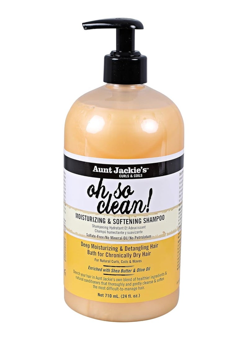 Aunt Jackie's Curls and Coils Oh So Clean, Large 24oz Family Sized Pump, Deep Moisturizing and Softening Hair Shampoo for Natural Curls, Coils and Waves, Enriched shea Butter