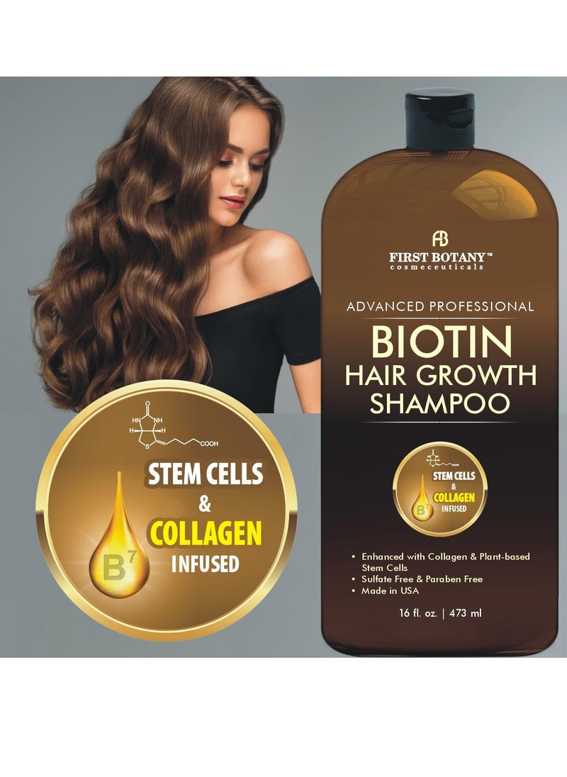 Hair Regrowth and Anti Hair Loss Shampoo 16 fl oz, with DHT blockers, Collagen & Stem Cells- Daily Hydrating, Detoxifying, Volumizing Shampoo For Men and Women