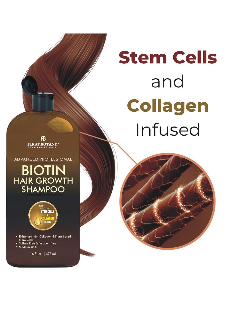Hair Regrowth and Anti Hair Loss Shampoo 16 fl oz, with DHT blockers, Collagen & Stem Cells- Daily Hydrating, Detoxifying, Volumizing Shampoo For Men and Women