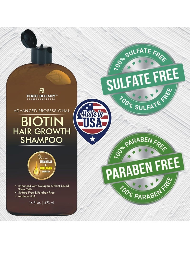 Hair Regrowth and Anti Hair Loss Shampoo 16 fl oz, with DHT blockers, Collagen & Stem Cells- Daily Hydrating, Detoxifying, Volumizing Shampoo For Men and Women