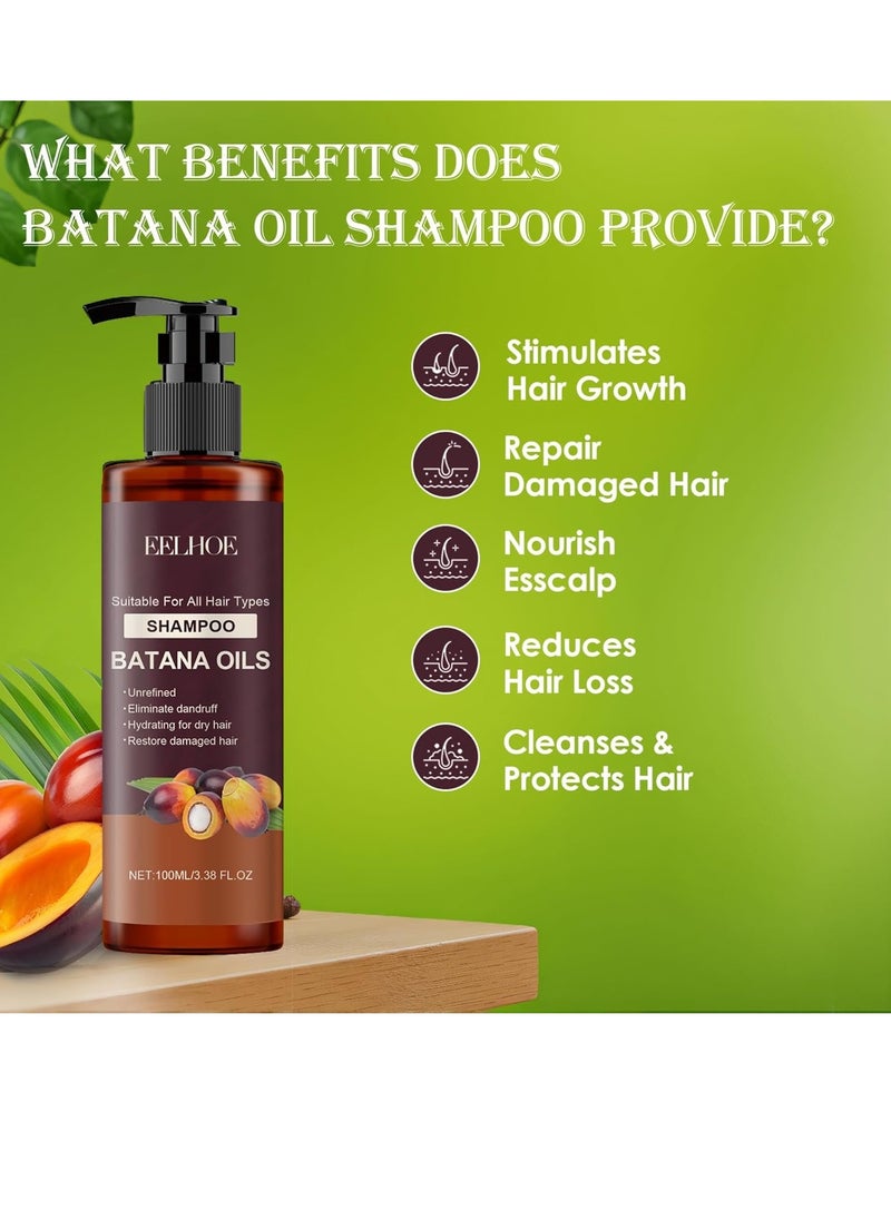 Batana Oil Shampoo, Batana Shampoo for Hair Growth, Natural Hair Loss Shampoo for Thinning Hair, Suitable for All Hair Types, Strengthening and Regrowth Formula, 3.38 Fl. Oz